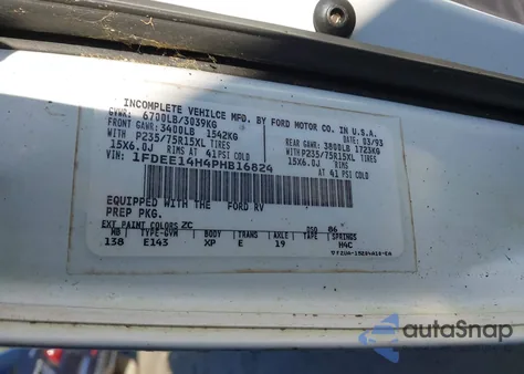 1993 Ford Econoline E150 Van z USA, uszkodzony, nr VIN 1FDEE14H4PHB16824